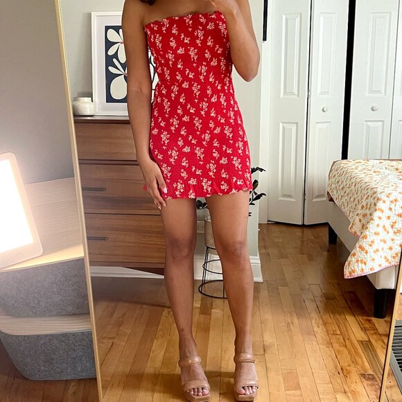 Reformation Chantilly Floral Strapless Dress (Red, Small, S) - Picture 3 of 7